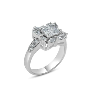925 Sterling Silver Rhodium Plated Clear Center CZ Square Bridal Ring