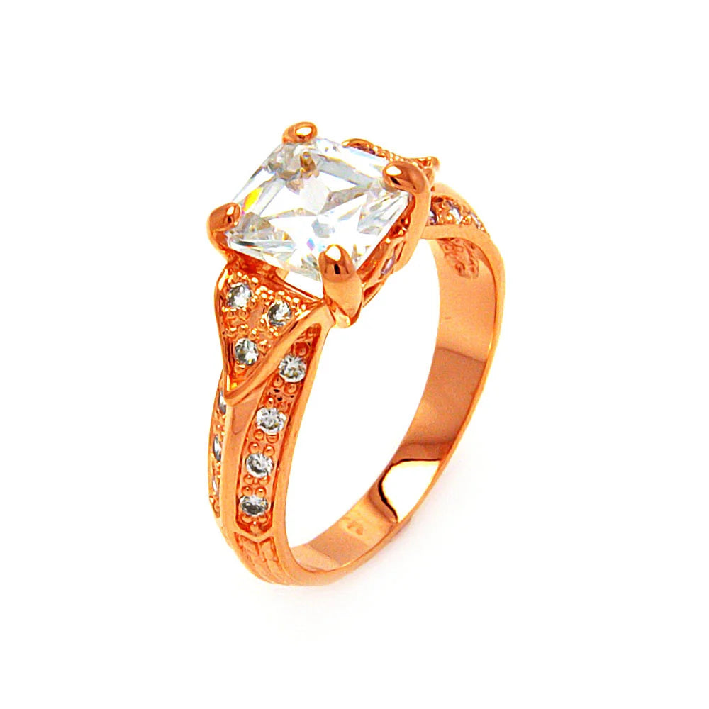 925 Silver Rose Gold Plated Clear Princess Cut CZ Ring