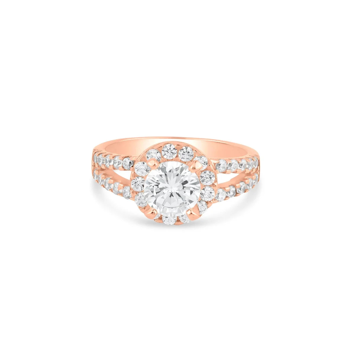 925 Silver Rose Gold Plated Clear Cluster CZ Ring