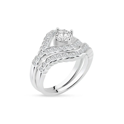 925 Sterling Silver Rhodium Plated Clear Micro Pave Set CZ Estate Engagement Ring Set