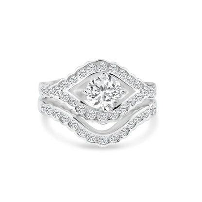 925 Sterling Silver Rhodium Plated Clear Micro Pave Set CZ Estate Engagement Ring Set