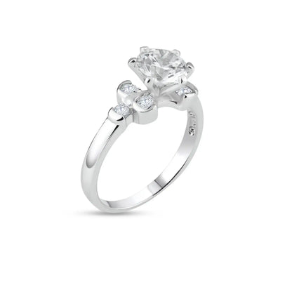 925 Sterling Silver Rhodium Plated Clear CZ Bubble Sides Bridal Ring