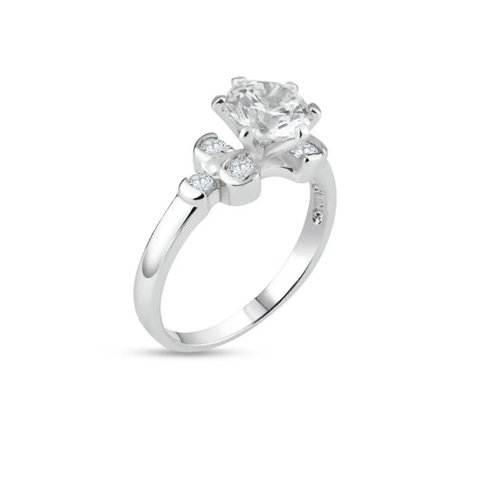 925 Sterling Silver Rhodium Plated Clear CZ Bubble Sides Bridal Ring
