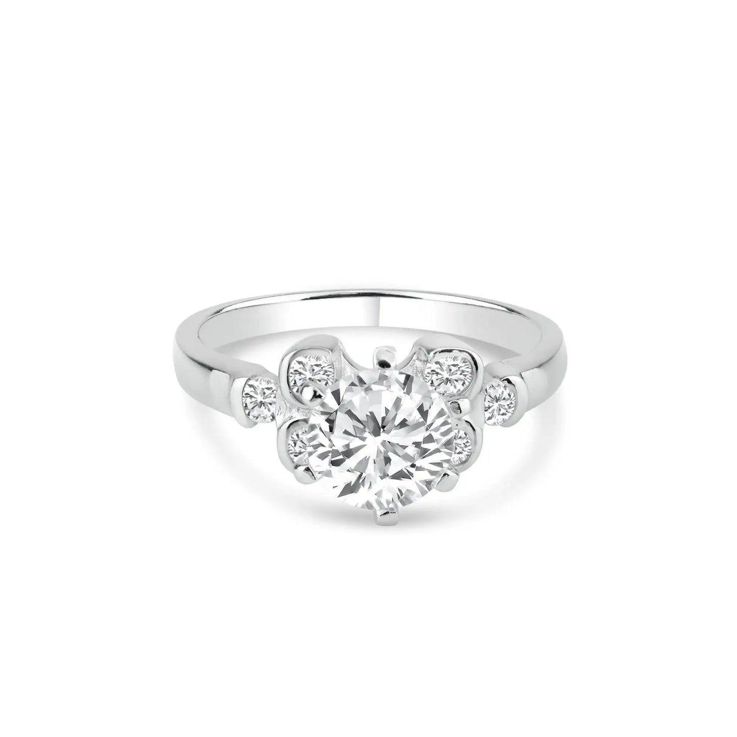 925 Sterling Silver Rhodium Plated Clear CZ Bubble Sides Bridal Ring