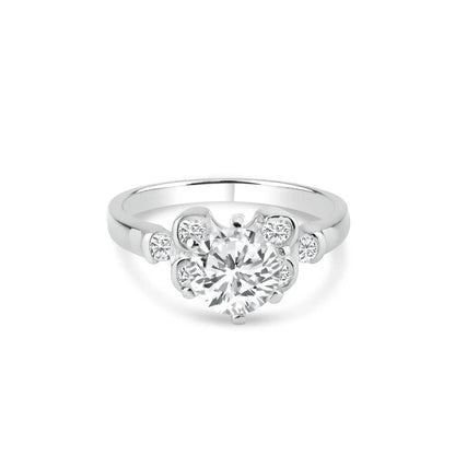 925 Sterling Silver Rhodium Plated Clear CZ Bubble Sides Bridal Ring