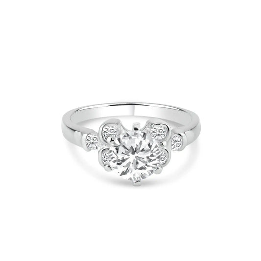 925 Sterling Silver Rhodium Plated Clear CZ Bubble Sides Bridal Ring