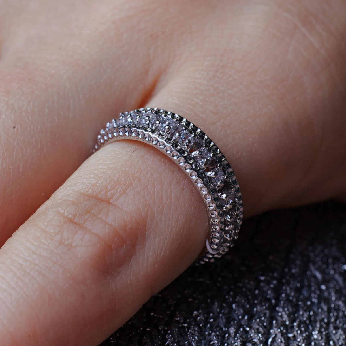 925 Silver Rhodium Plated Channel Set Clear CZ Eternity Ring