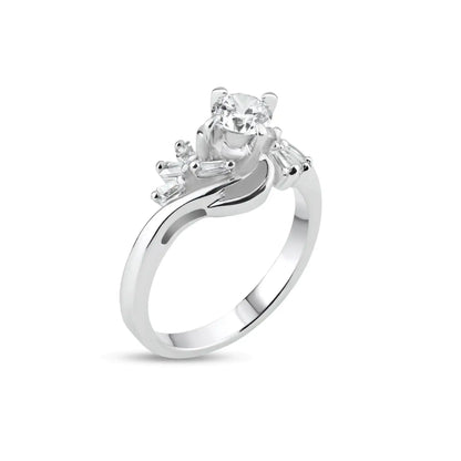 925 Sterling Silver Rhodium Plated Clear Multi Shaped CZ Twist Fan Bridal Ring