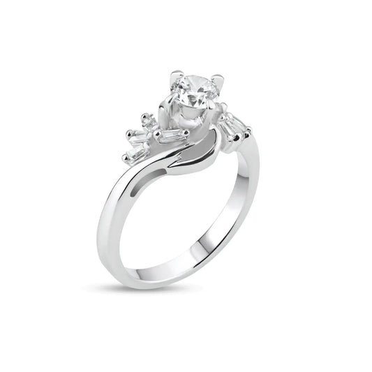 925 Sterling Silver Rhodium Plated Clear Multi Shaped CZ Twist Fan Bridal Ring