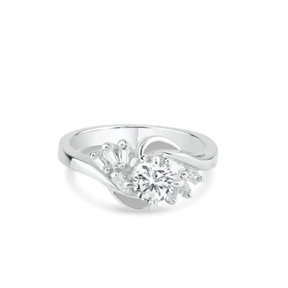 925 Sterling Silver Rhodium Plated Clear Multi Shaped CZ Twist Fan Bridal Ring