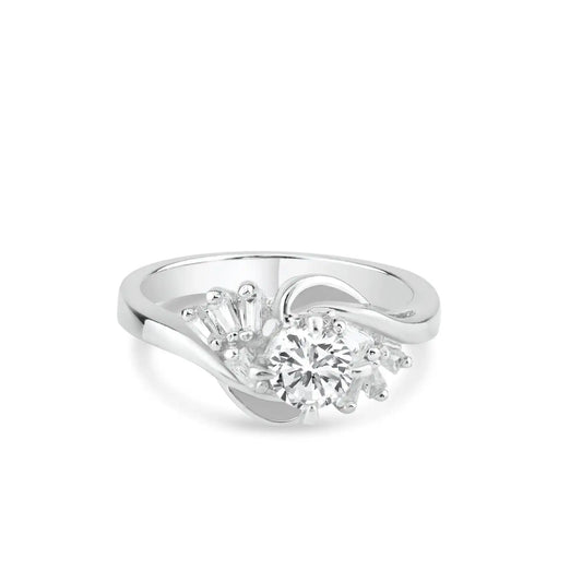 925 Sterling Silver Rhodium Plated Clear Multi Shaped CZ Twist Fan Bridal Ring