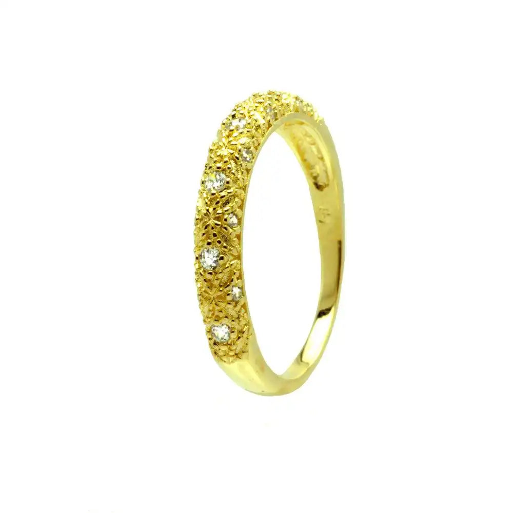 925 Sterling Silver Gold Plated Clear CZ Gilded Ring