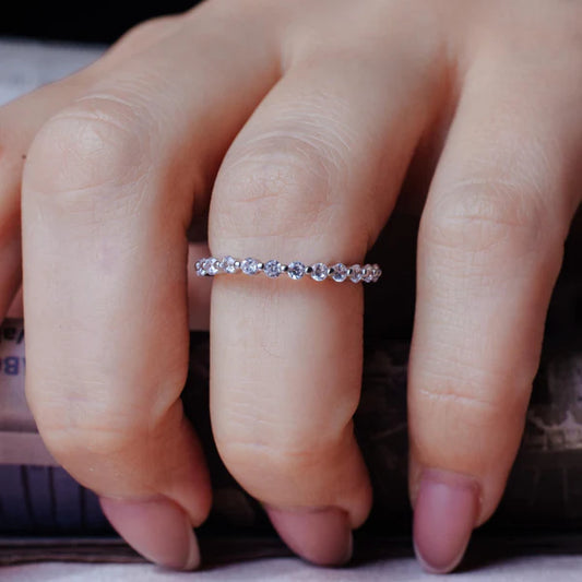 925 Sterling Silver Rhodium Plated Clear CZ Stackable Eternity Ring