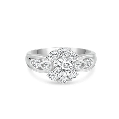 925 Sterling Silver Rhodium Plated Clear Center and Cluster CZ Flower Ring