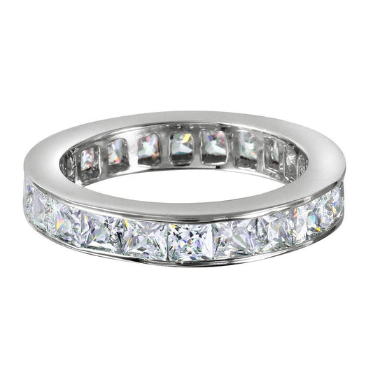925 Silver Rhodium Plated Clear Baguette CZ Eternity Ring