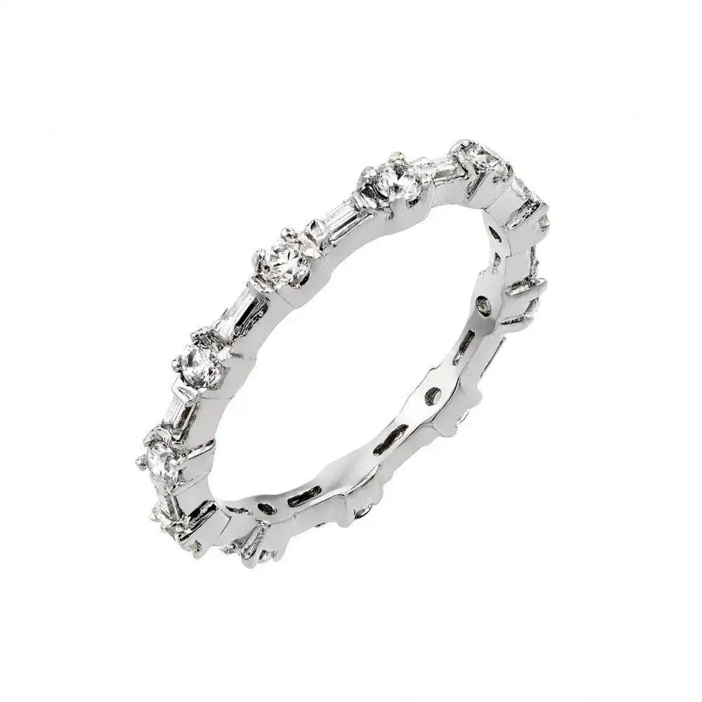 925 Sterling Silver Rhodium Plated Clear CZ Stackable Eternity Ring