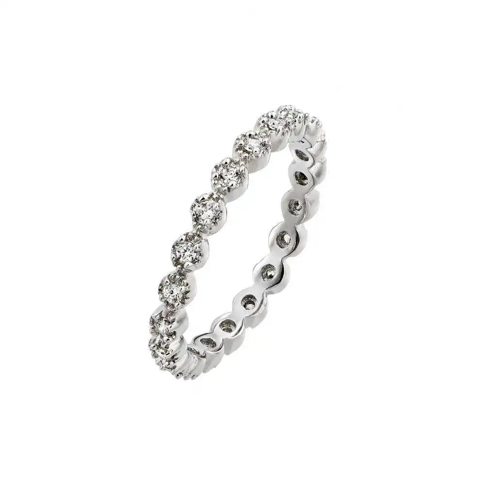 925 Sterling Silver Rhodium Plated Clear CZ Stackable Eternity Ring