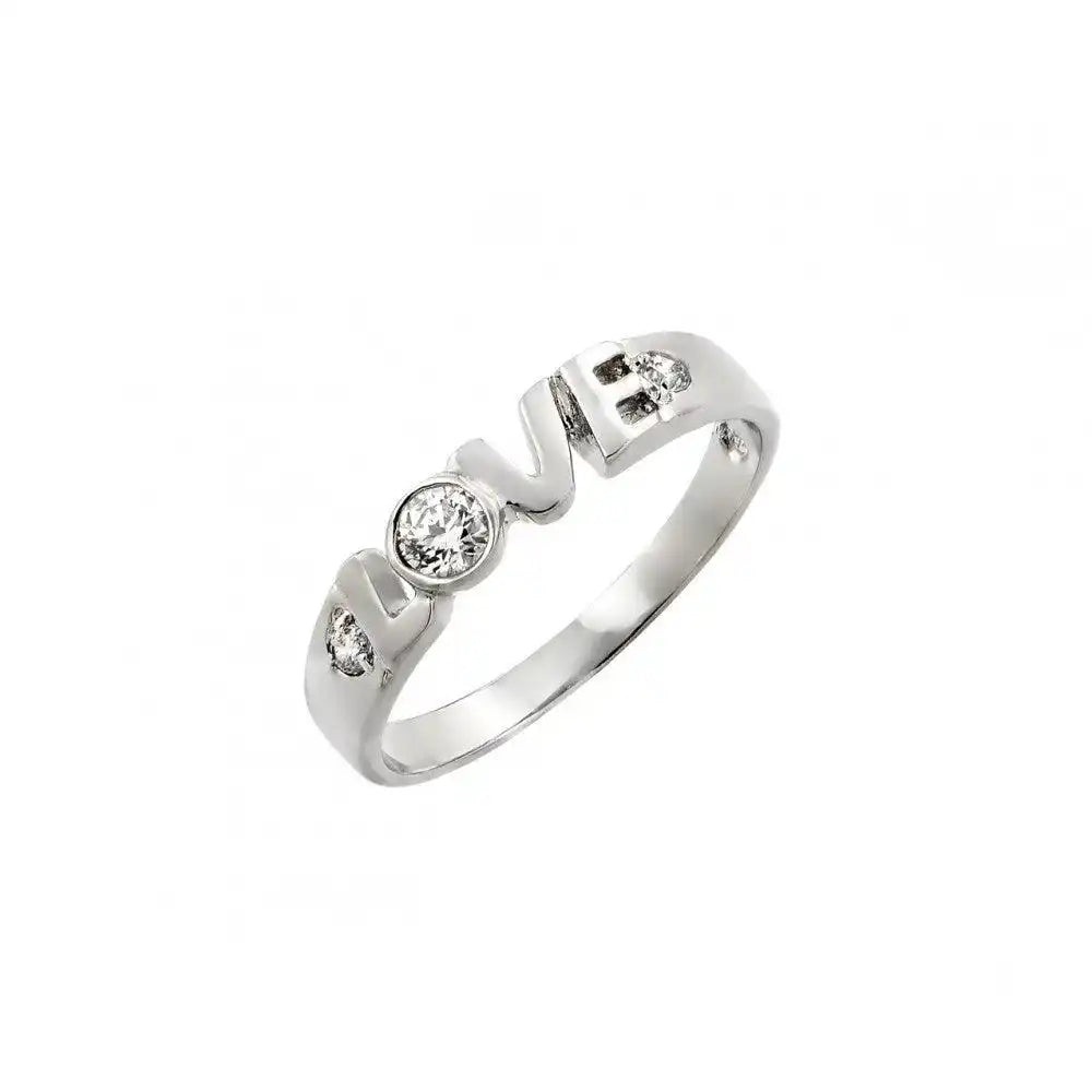 925 Sterling Silver Rhodium Plated Clear CZ Love Ring