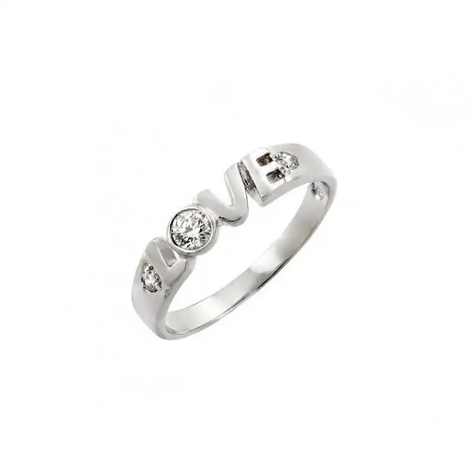 925 Sterling Silver Rhodium Plated Clear CZ Love Ring