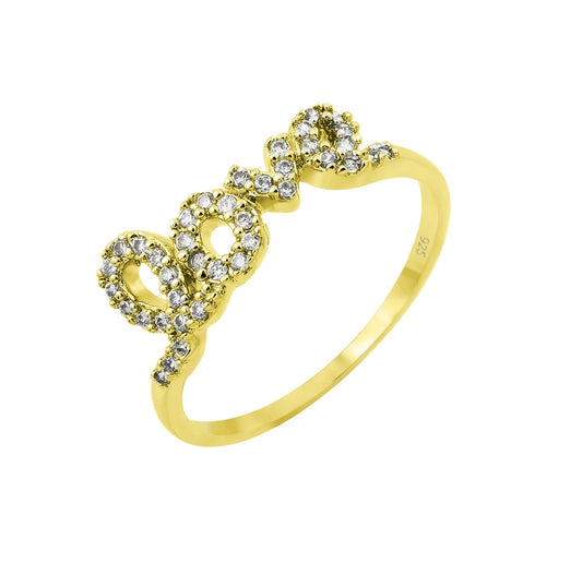 925 Silver Gold Plated Clear CZ Love Ring