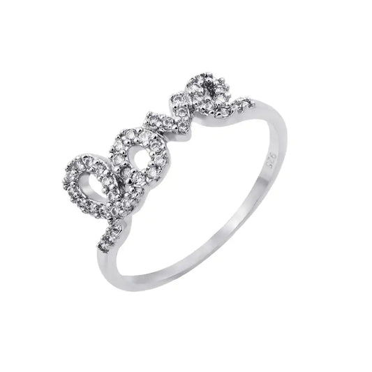 925 Sterling Silver Rhodium Plated Clear CZ Love Ring