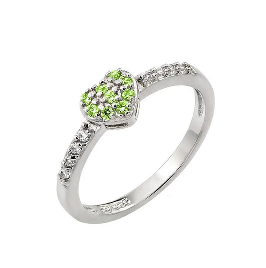 925 Sterling Silver Rhodium Plated Clear Inlay CZ August Birthstone Heart Ring