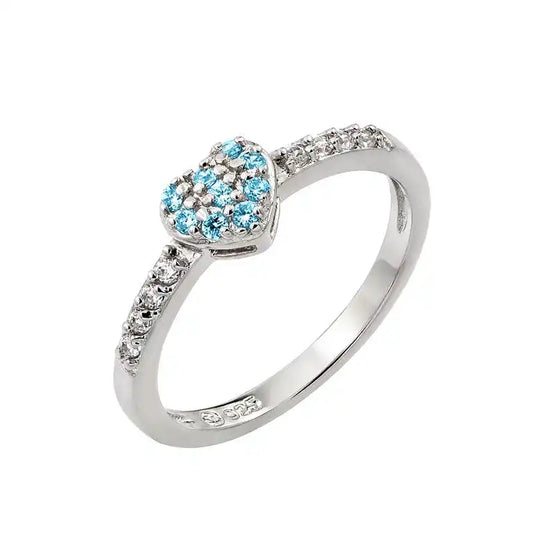 925 Sterling Silver Rhodium Plated Clear Inlay CZ December Birthstone Heart Ring