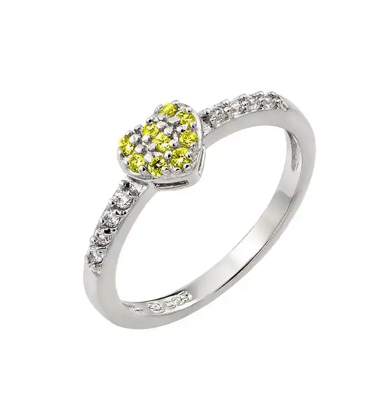 925 Sterling Silver Rhodium Plated Clear Inlay CZ November Birthstone Heart Ring
