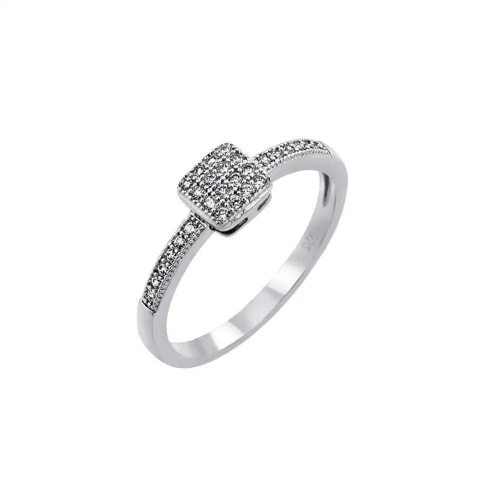 925 Sterling Silver Rhodium Plated Clear Inlay CZ Square Ring