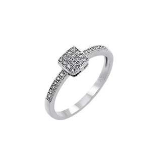 925 Sterling Silver Rhodium Plated Clear Inlay CZ Square Ring