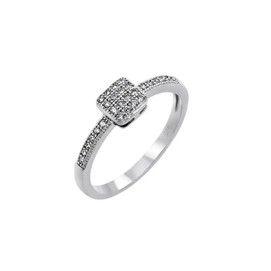 925 Sterling Silver Rhodium Plated Clear Inlay CZ Square Ring