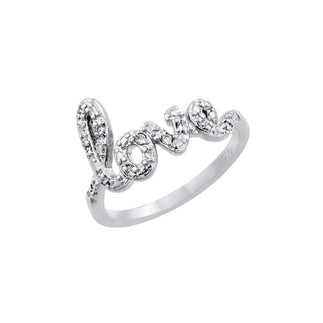925 Sterling Silver Rhodium Plated Clear CZ Love Ring