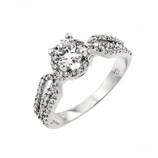 925 Sterling Silver Rhodium Plated Clear CZ Bridal Engagement Ring
