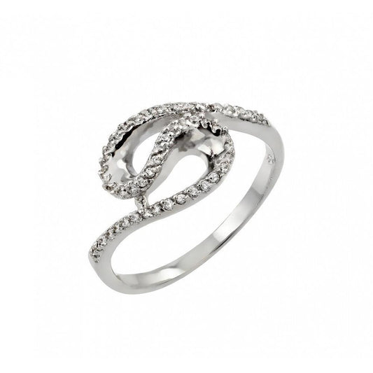 925 Silver Rhodium Plated Clear Inlay CZ Loop Ring