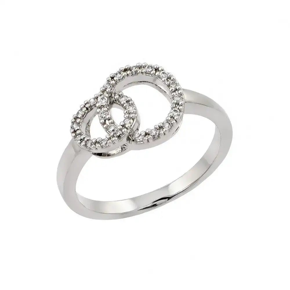 925 Sterling Silver Rhodium Plated Clear CZ Intertwined Circles Ring