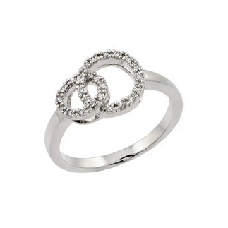 925 Sterling Silver Rhodium Plated Clear CZ Intertwined Circles Ring