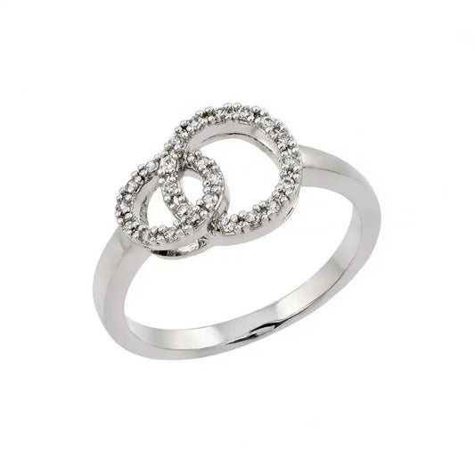 925 Sterling Silver Rhodium Plated Clear CZ Intertwined Circles Ring