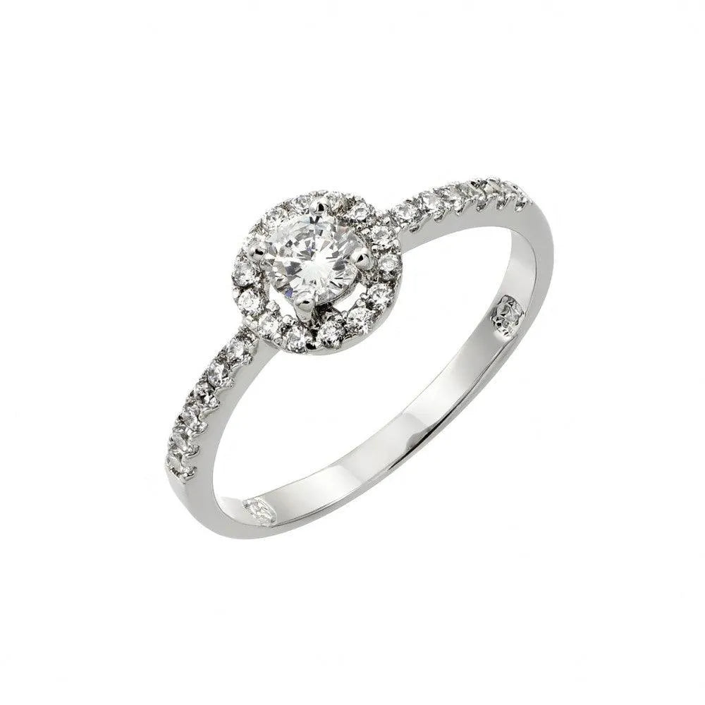 925 Sterling Silver Rhodium Plated Clear Round CZ Bridal Ring