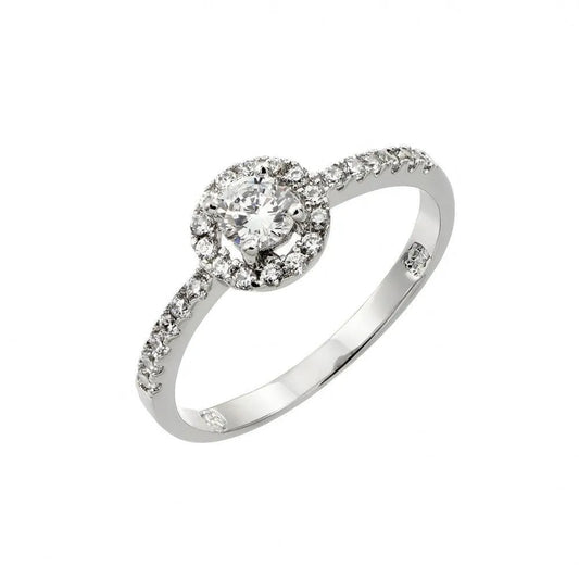 925 Sterling Silver Rhodium Plated Clear Round CZ Bridal Ring