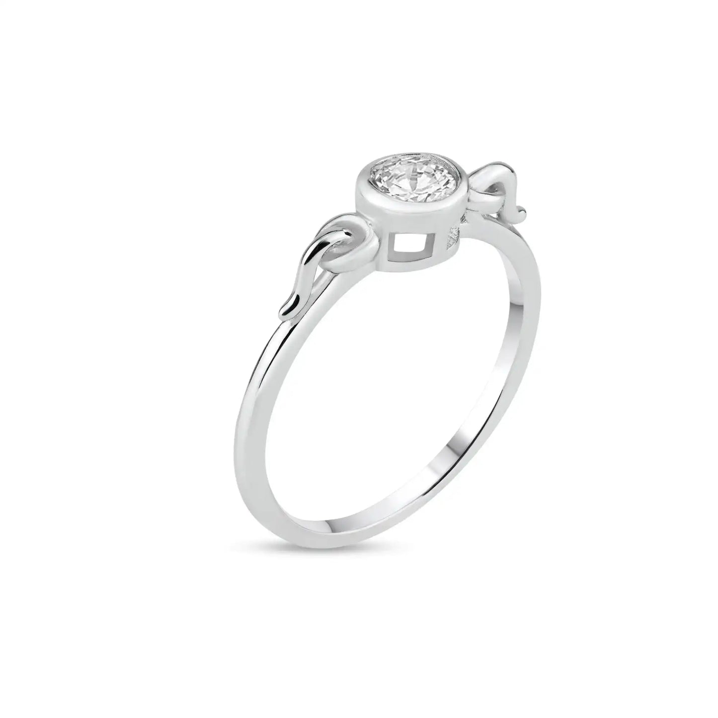 925 Sterling Silver Rhodium Plated Bezel Set Clear CZ Ring