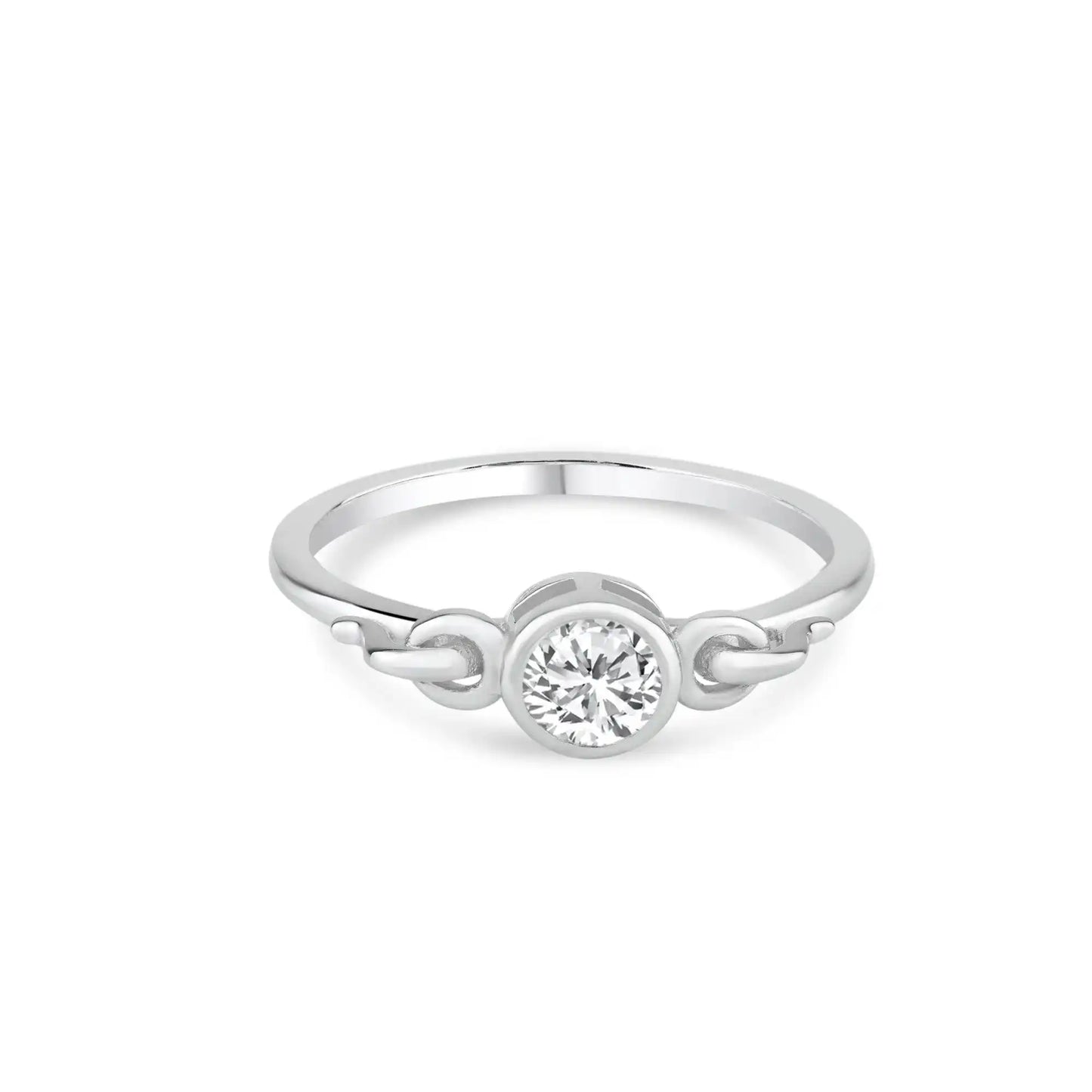 925 Sterling Silver Rhodium Plated Bezel Set Clear CZ Ring
