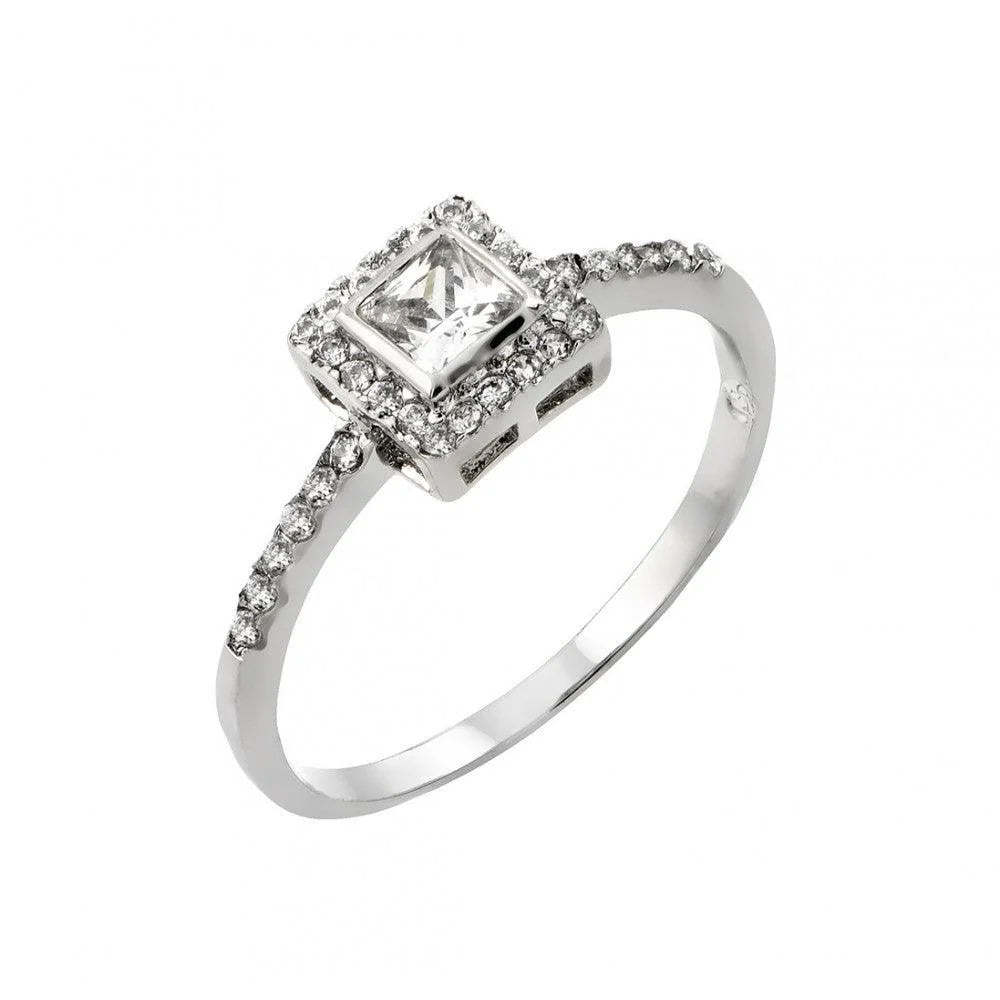 925 Silver Rhodium Plated Clear Square CZ Ring