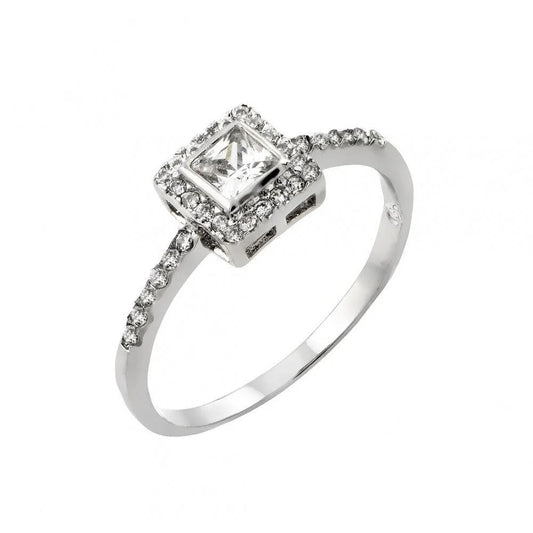 925 Silver Rhodium Plated Clear Square CZ Ring