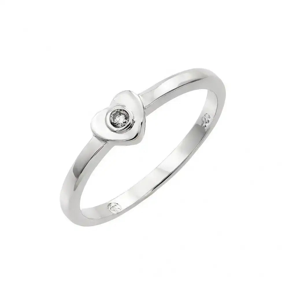 925 Sterling Silver Rhodium Plated Single Clear CZ Heart Ring