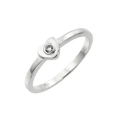 925 Sterling Silver Rhodium Plated Single Clear CZ Heart Ring