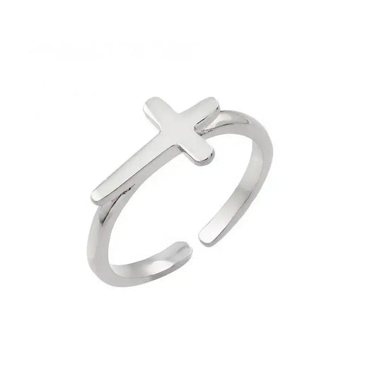 925 Sterling Silver Rhodium Plated Mini Cross Toe Ring