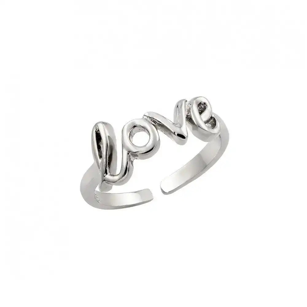 925 Sterling Silver Rhodium Plated Love Toe Ring