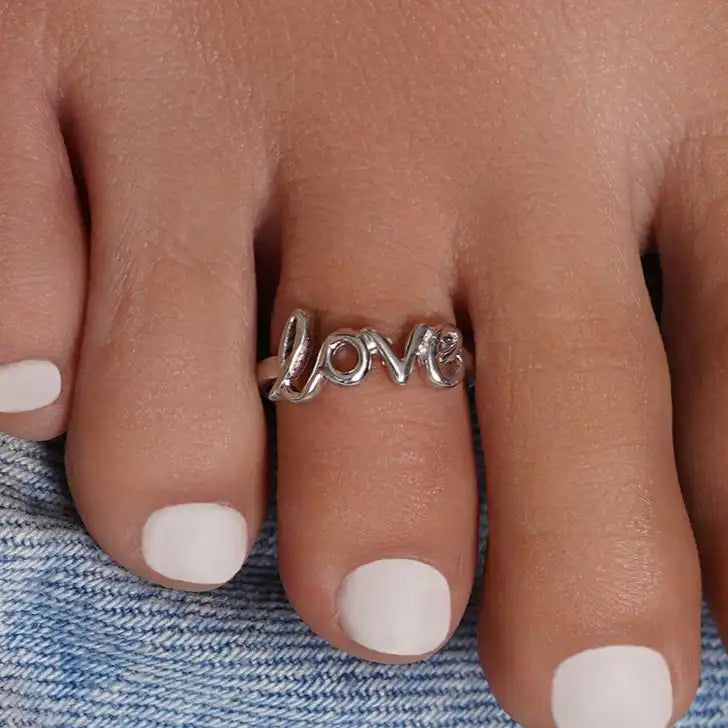 925 Sterling Silver Rhodium Plated Love Toe Ring