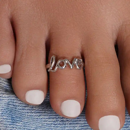 925 Sterling Silver Rhodium Plated Love Toe Ring