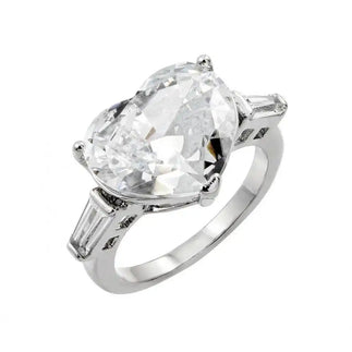 925 Sterling Silver Rhodium Plated Larger Clear CZ Heart Ring